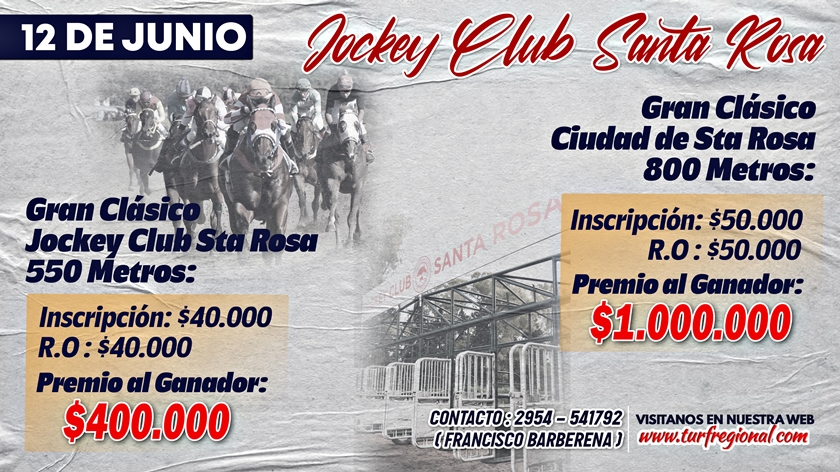 El 12 de Junio se corre en el Jockey Club Santa Rosa, La Pampa