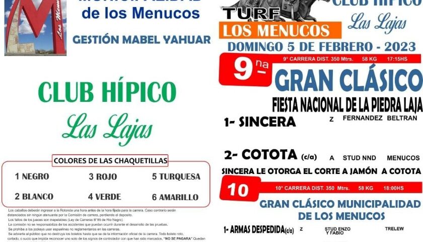 Programa del Club Hípico Las Lajas para este domingo 5 de Febrero