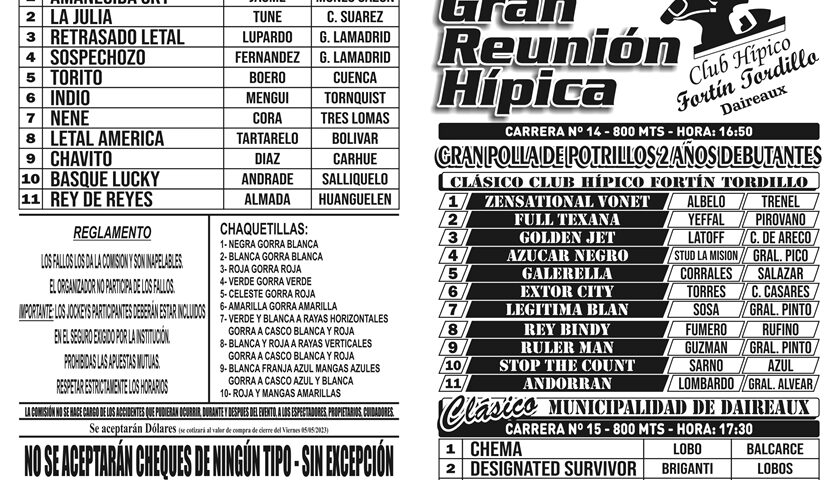 Programa Oficial del Club Hípico Fortín Tordillo de Daireaux,  Domingo 7 de Mayo