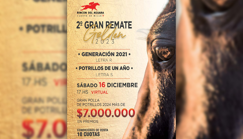 El Haras Rincón del Aguará anuncia su ” 2do. Gran Remate Golden” 2023 para el Sábado 16 de Diciembre