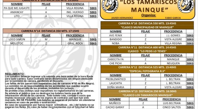 Resultados del Club Hípico Los Tamariscos de Mainque, Domingo 28 de Abril